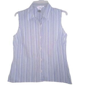 GEOFFREY BEENE SPORT STRETCH women's 10 blue striped button up sleeveless shirt